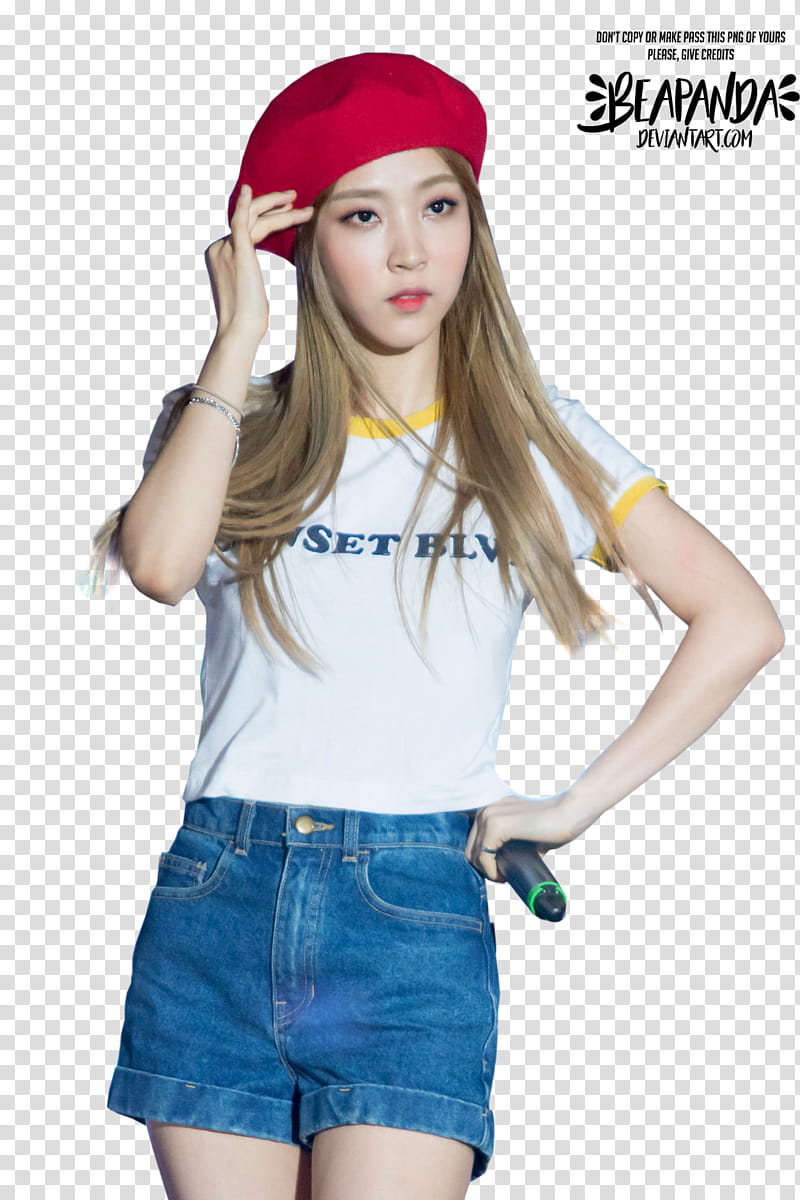 Moonbyul MAMAMOO, woman standing while holding microphone and touching temple transparent background PNG clipart