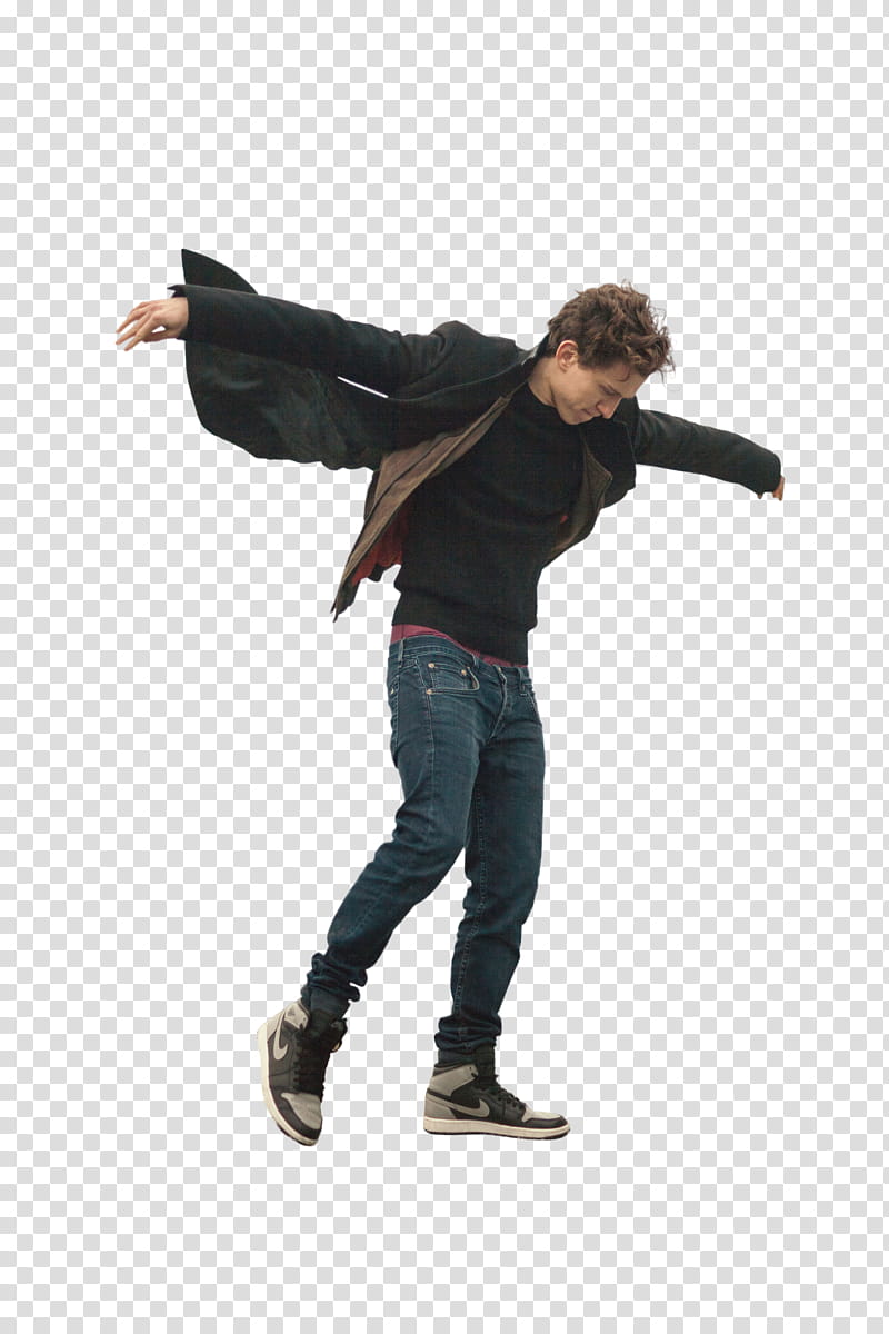 Tom Holland, man in blue jeans and black jacket transparent background PNG clipart