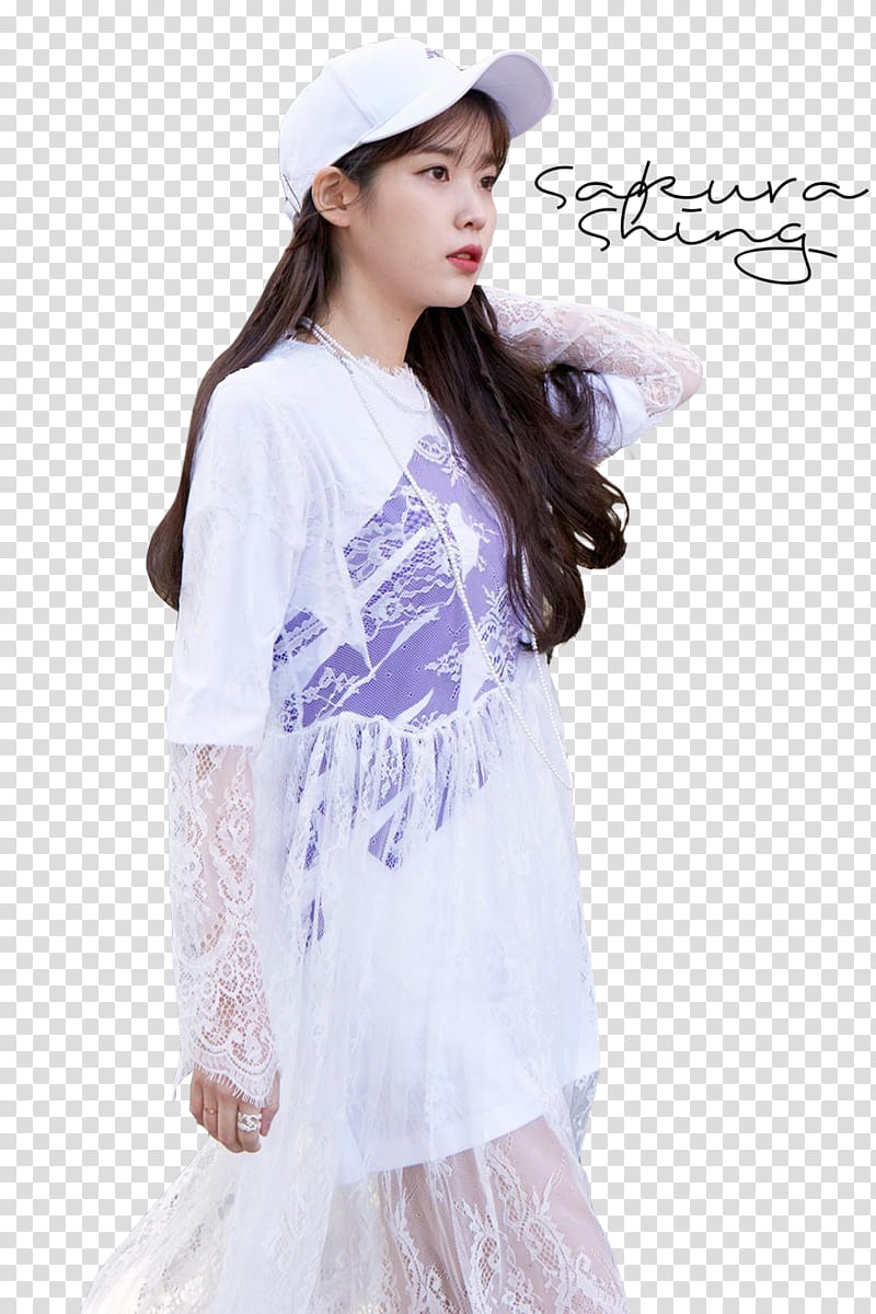 IU, girl wearing white baseball cap and white long-sleeved dress transparent background PNG clipart