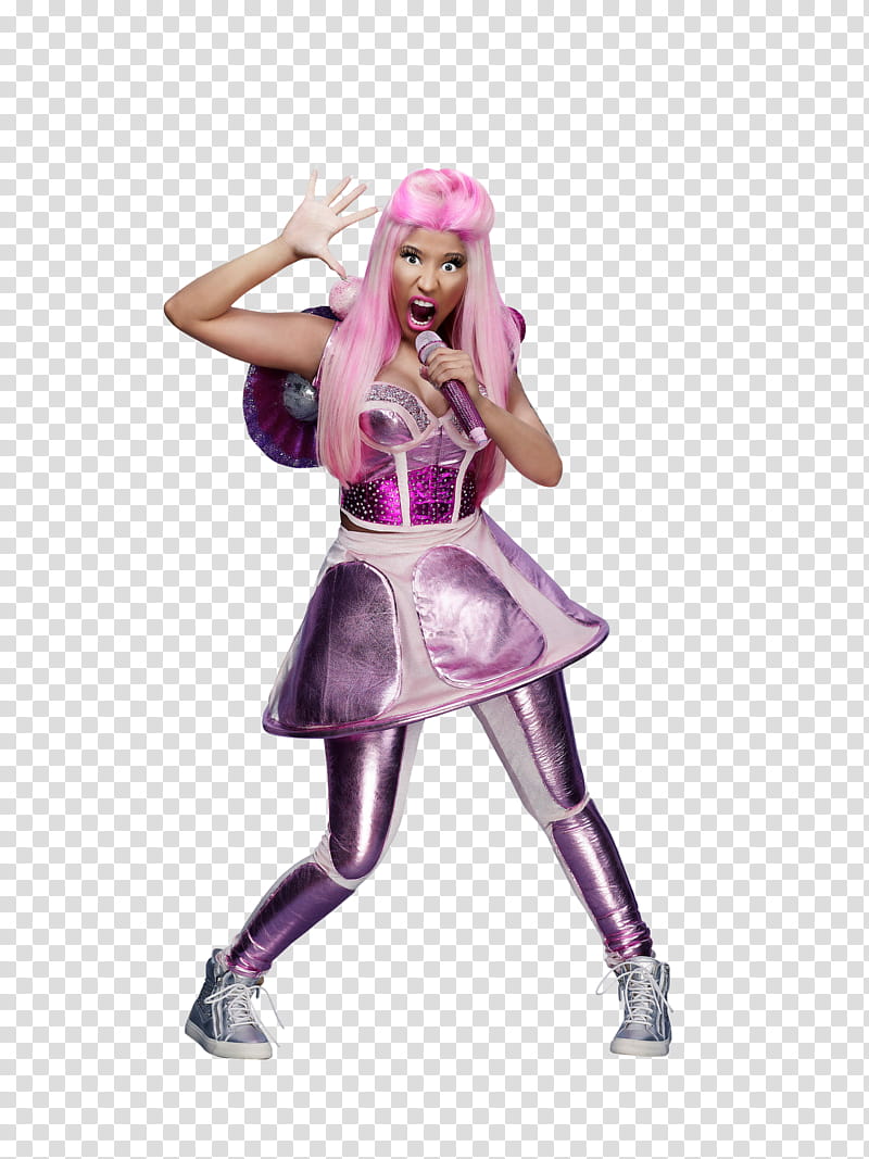 Nicki Minaj, Nikki Minaj raising her right hand while holding microphone transparent background PNG clipart
