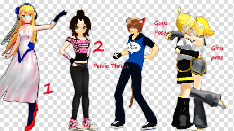 MMD Pose , five anime characters standing transparent background PNG clipart