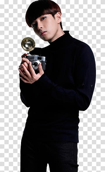 Super Junior A CHa , man holding SLR camera transparent background PNG clipart