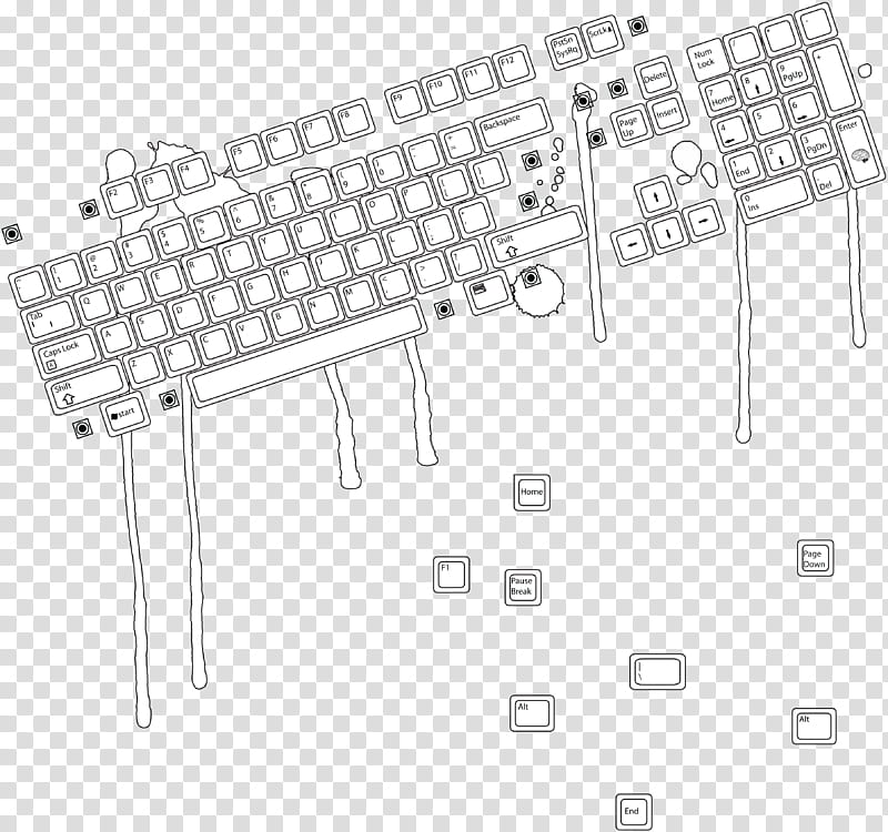 Keyboard, black and white computer keyboard sketch transparent background PNG clipart