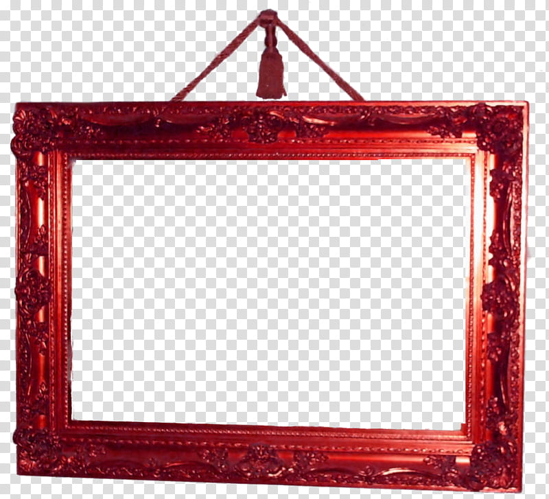 Antique Frame III, hunged red painted floral carved frame transparent background PNG clipart