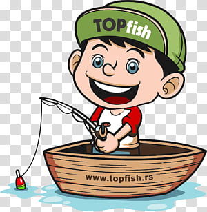 Fisherman with hooked fish on line illustration, Fishing Cartoon