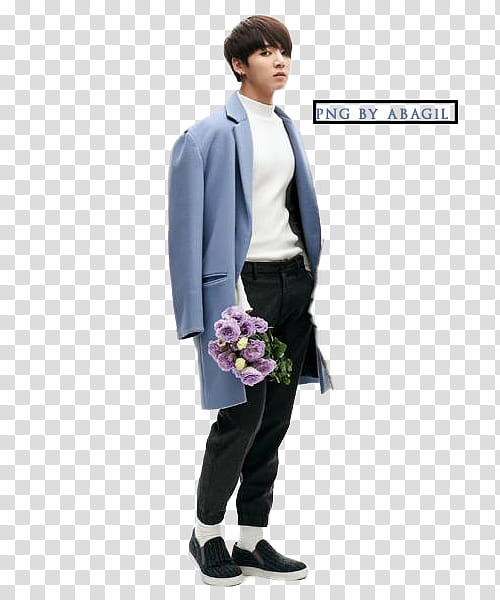 Bts The Star, man holding purple-petaled flowers transparent background PNG clipart