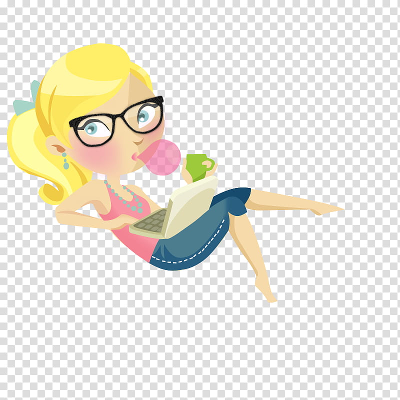 Doll Spring en PSD y, woman sitting while using laptop and eating bubblegum illustration transparent background PNG clipart