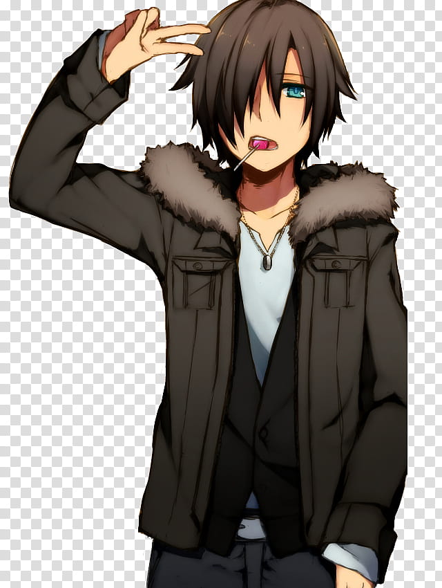 Render, man wearing black jacket anime character transparent background PNG clipart