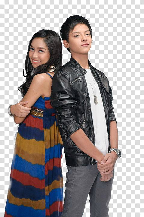 Kathniel, man and woman standing back to back transparent background PNG clipart