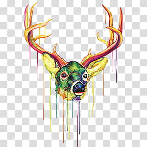 Weird Stuff II, green, yellow, and red deer illustration transparent background PNG clipart