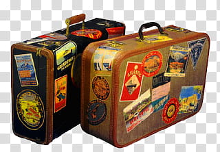 OMG, two black and brown luggages transparent background PNG clipart