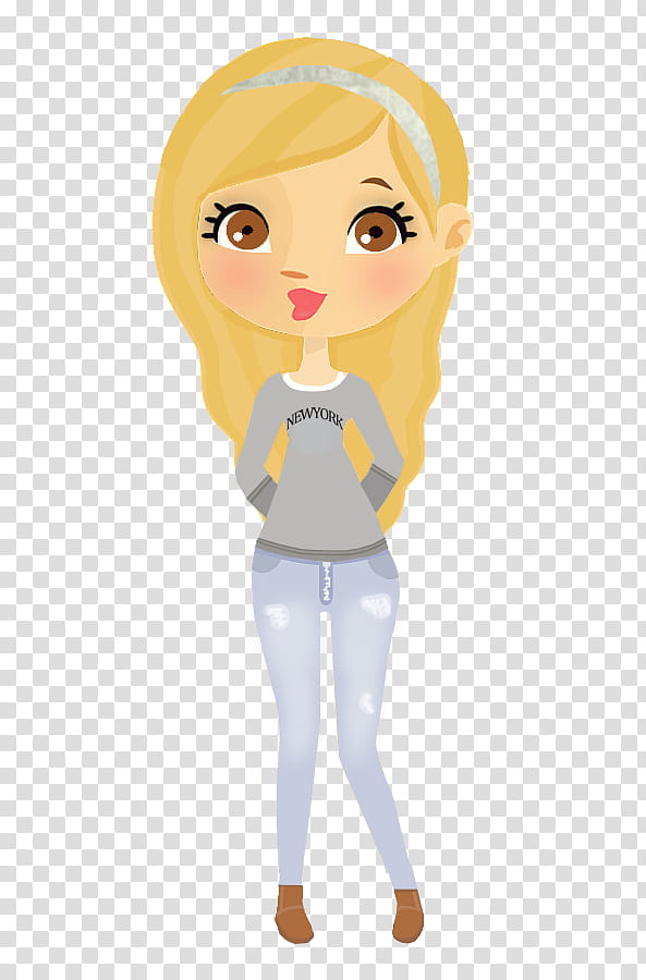 Doll Casual, yellow haired woman in gray sweater cartoon transparent background PNG clipart