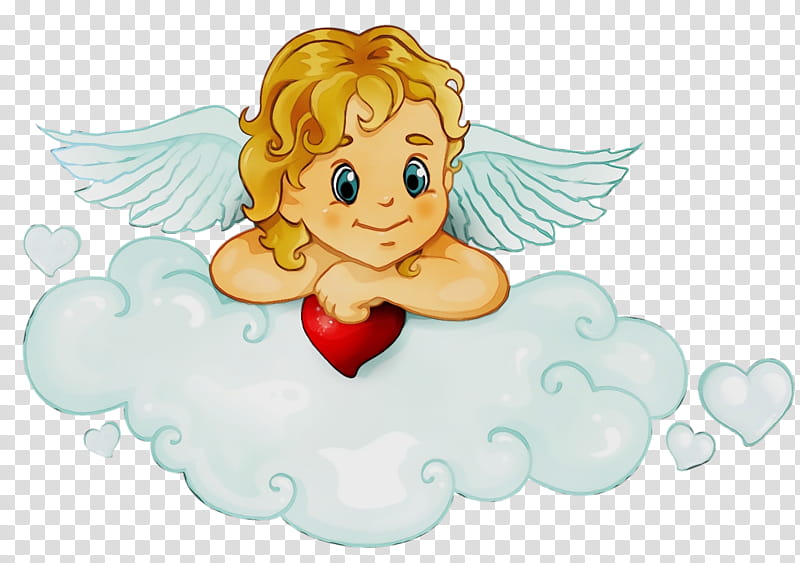 angel cartoon cupid animation wing, Valentines Day Heart, Watercolor, Paint, Wet Ink transparent background PNG clipart
