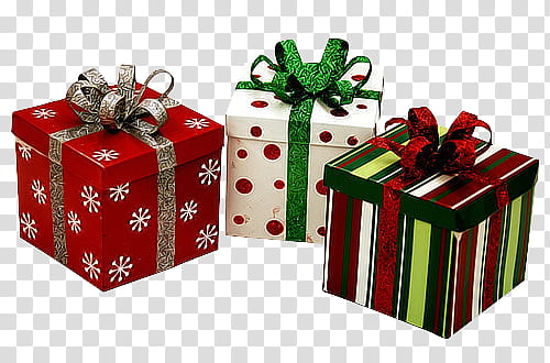 CHRISTMAS MEGA, three gift boxes transparent background PNG clipart
