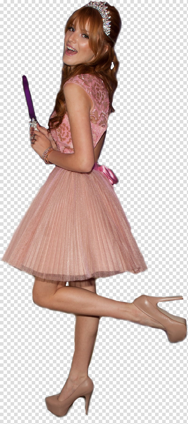 Bella Thorne, woman wearing peach sleeveless dress transparent background PNG clipart