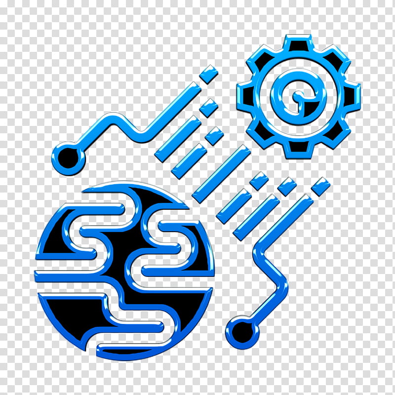 World icon Cog icon Artificial Intelligence icon, Line, Electric Blue, Symbol, Logo transparent background PNG clipart