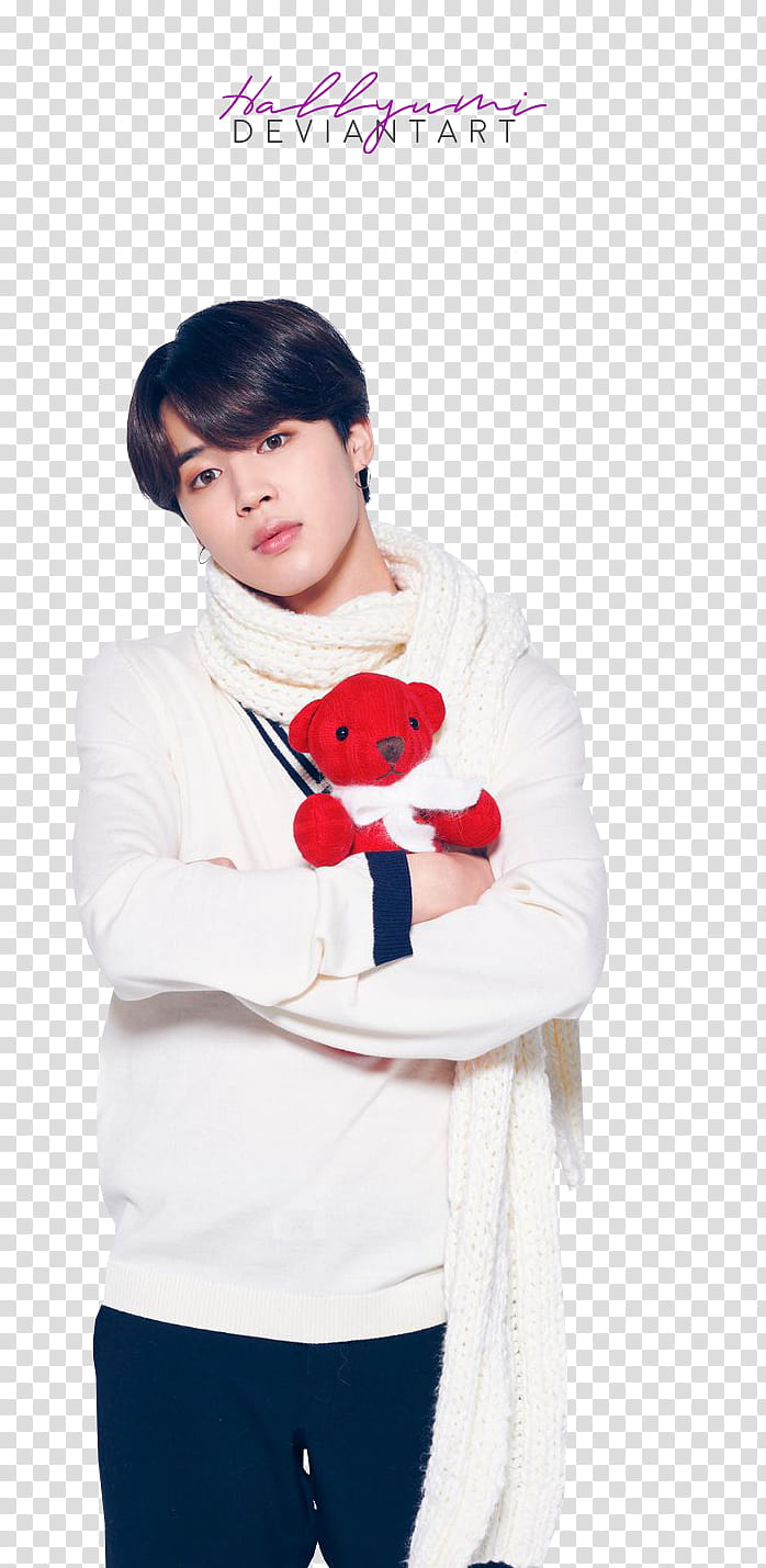 BTS LG Christmas, man hugging red bear plush toy transparent background PNG clipart