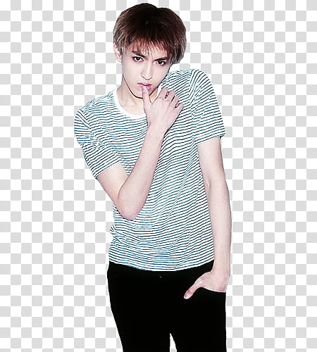 RENDER Kris EXO M, man putting his thumb on his lips transparent background PNG clipart