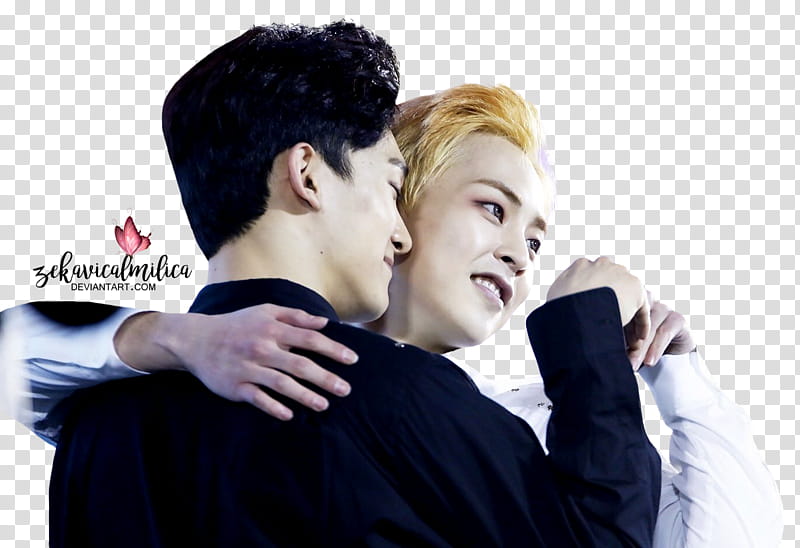 EXO Xiuchen  Green Nature, EXO Xiumin and Chen hugging transparent background PNG clipart