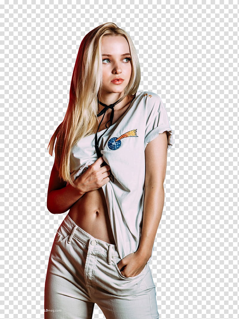 Dove Cameron, woman in white shirt inserting her left hand in her pocket transparent background PNG clipart