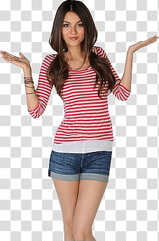 Victoria Mega , woman wearing red and white striped long-sleeved shirt transparent background PNG clipart