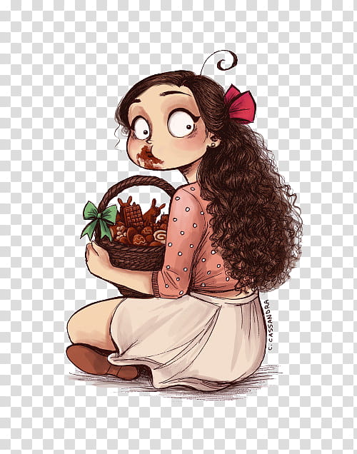Art , eating girl holding basket filled with chocolate transparent background PNG clipart