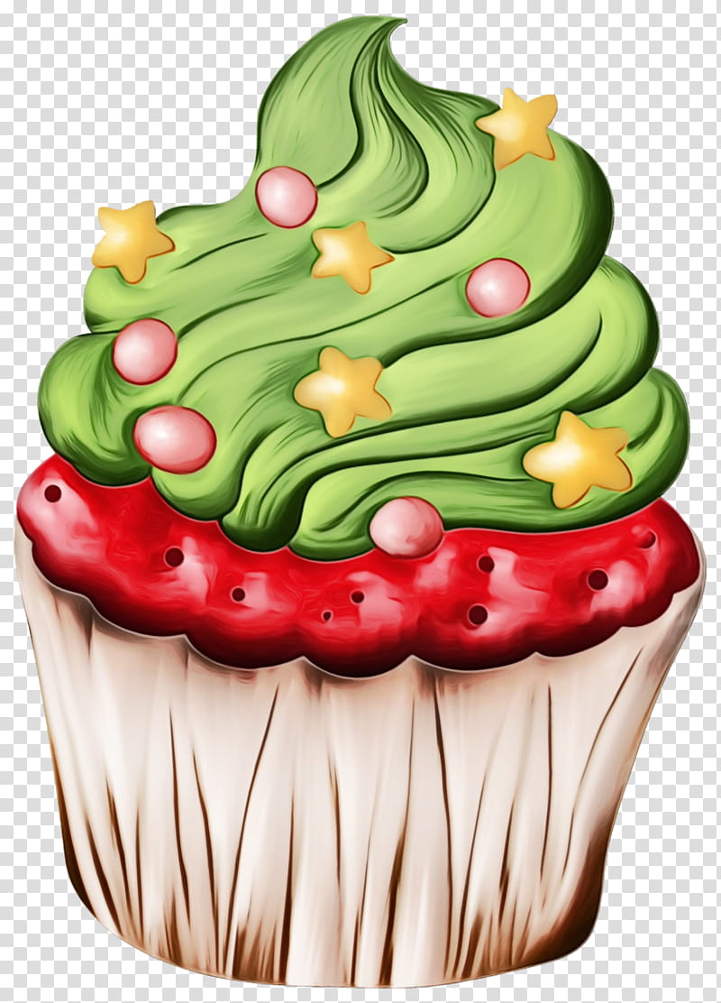 Christmas tree, Watercolor, Paint, Wet Ink, Cupcake, Icing, Buttercream, Cake Decorating transparent background PNG clipart