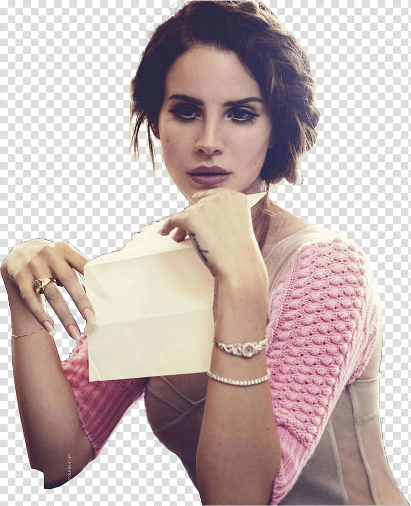 Lana Del Rey , woman holding white paper transparent background PNG clipart