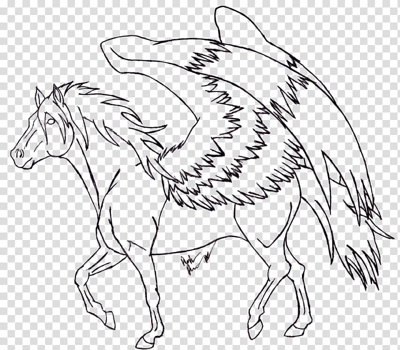 Pegasus Line Art FREE, black winged horse sketch transparent background PNG clipart