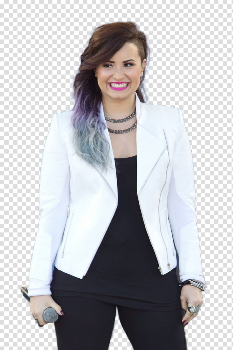 Demi Lovato, smiling Demi Lovato holding microphone transparent background PNG clipart