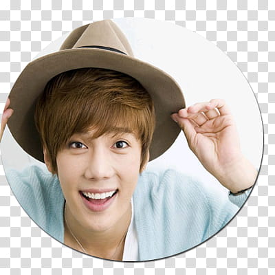 circulos KPOP, man wearing teal top holding his brown hat transparent background PNG clipart