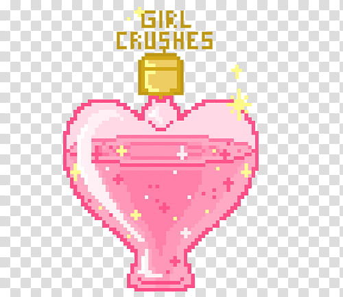 PIXEL KAWAII S, heart-shaped bottle with girl crushes text transparent background PNG clipart