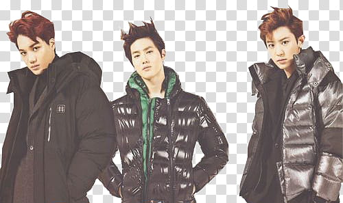 EXO PART TWO  S, three men wearing jackets transparent background PNG clipart