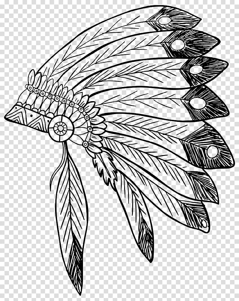 Leaf Drawing, War Bonnet, Dreamcatcher, Tribe, Tribal Chief, Feather, Americans, Line Art transparent background PNG clipart