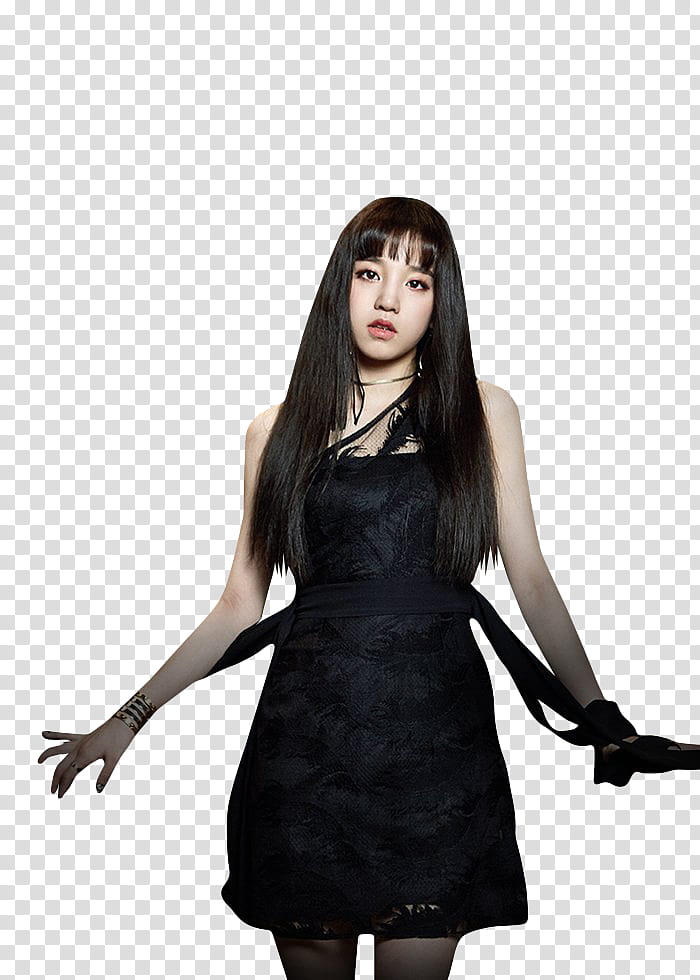G IDLE HANN, woman wearing black cocktail dress transparent background PNG clipart