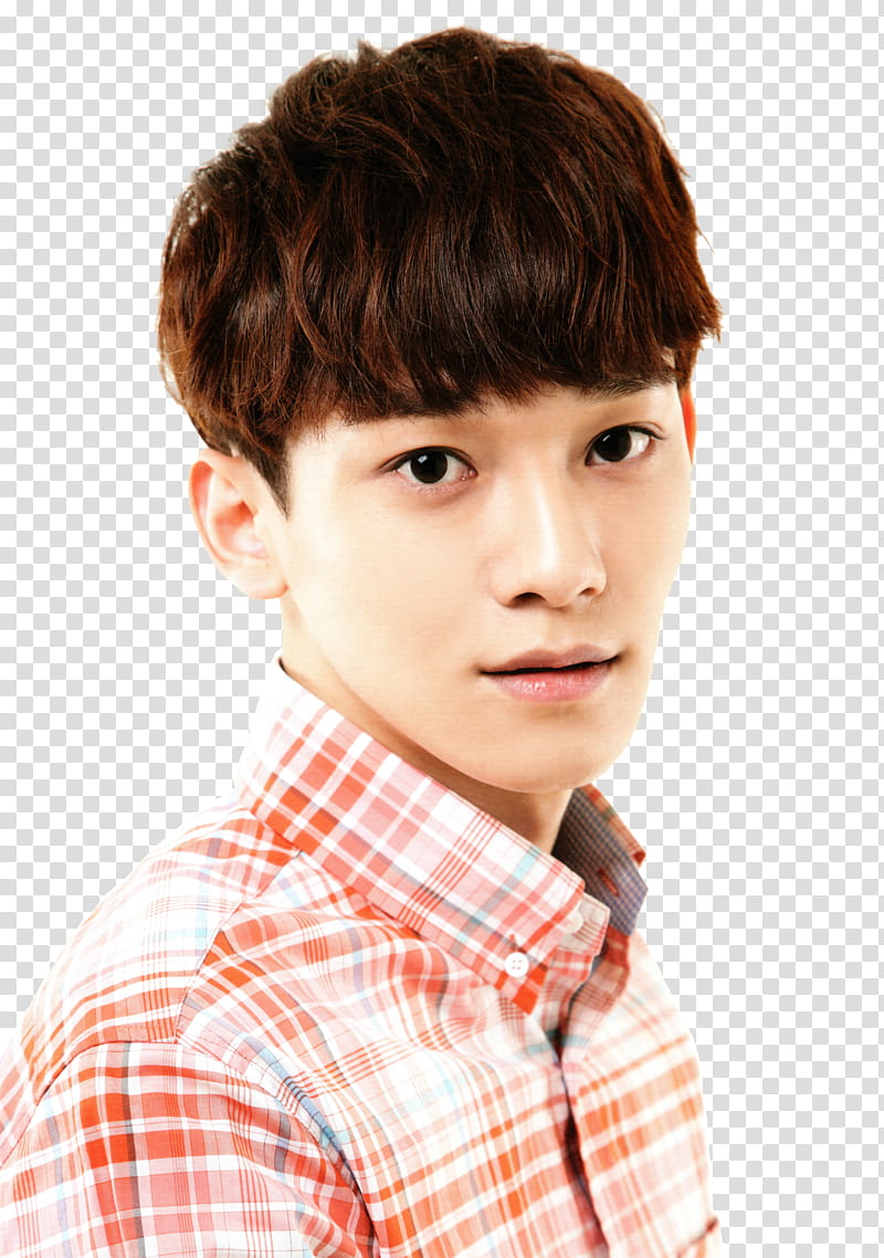 RENDER EXO for SMTOWN Week set, man wearing white and orange plaid collared top transparent background PNG clipart
