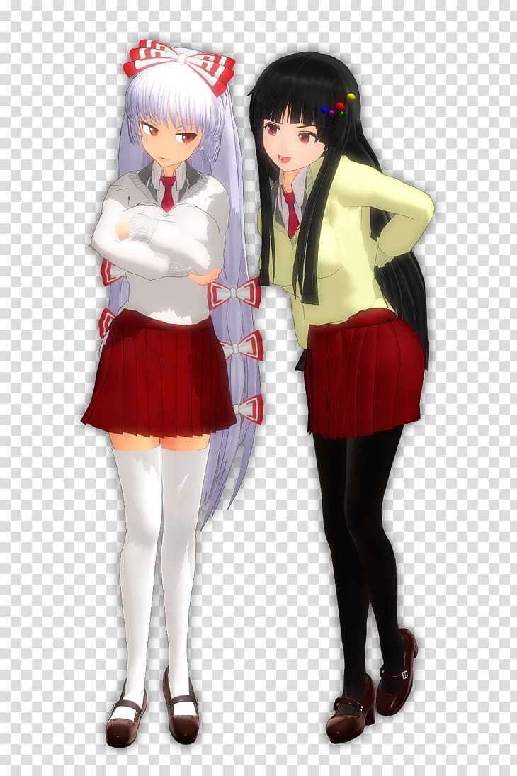 School Girl Mokou and Kaguya, white-haired girl in long-sleeved shirt anime character illustration transparent background PNG clipart