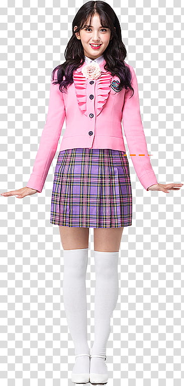 Somi Scoolooks, woman standing while wearing purple plaid mini skirt transparent background PNG clipart