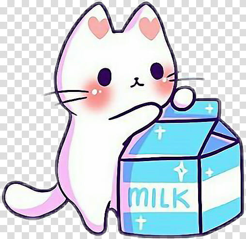 MOCHI SOFT, white cat and milk box art transparent background PNG clipart