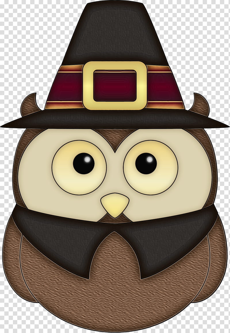 cartoon owl brown hat, Watercolor, Paint, Wet Ink, Cartoon, Headgear, Fictional Character transparent background PNG clipart