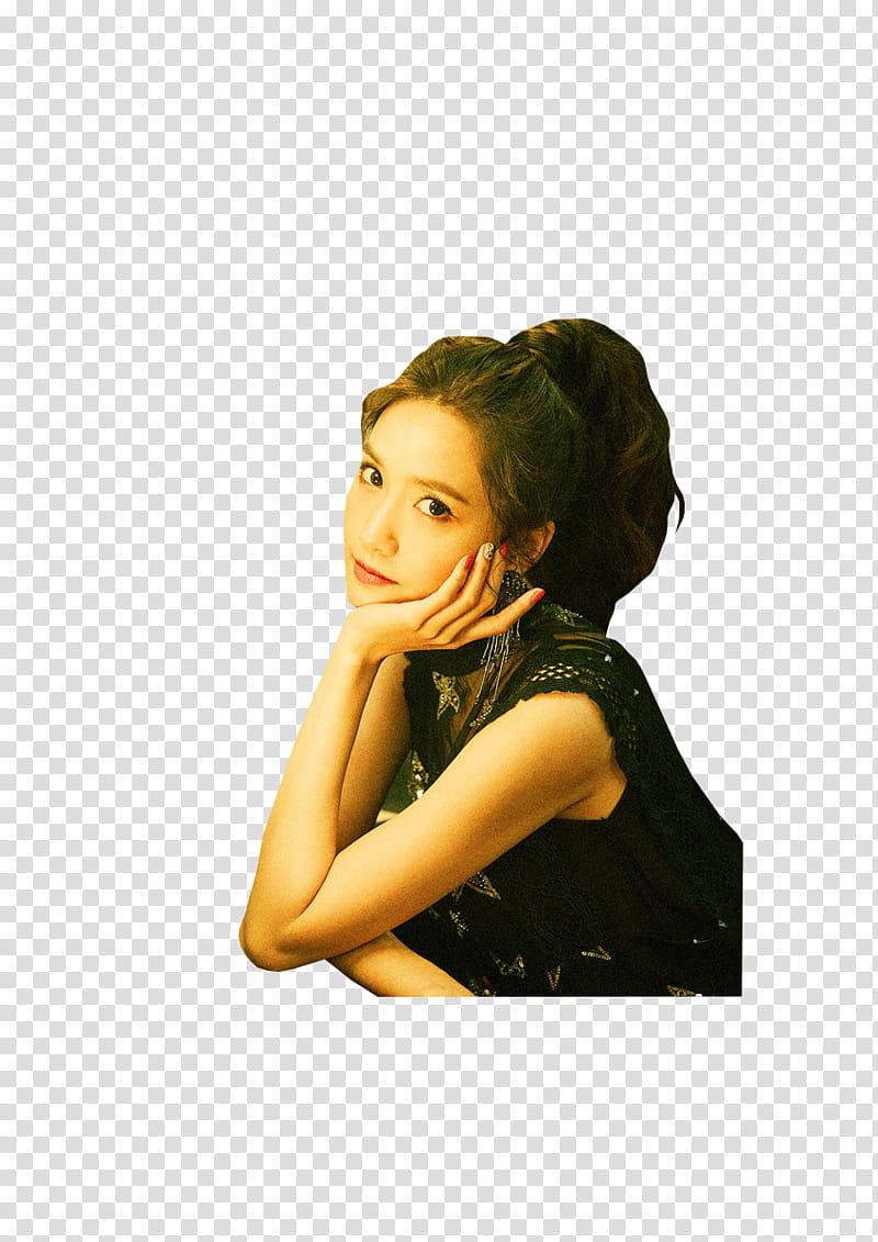 YOONA SNSD HOLIDAY NIGHT , woman wearing black sleeveless top with hand on chin transparent background PNG clipart