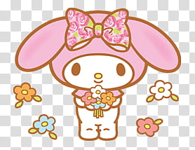 My Melody S , white and pink rabbit holding flower transparent background PNG clipart