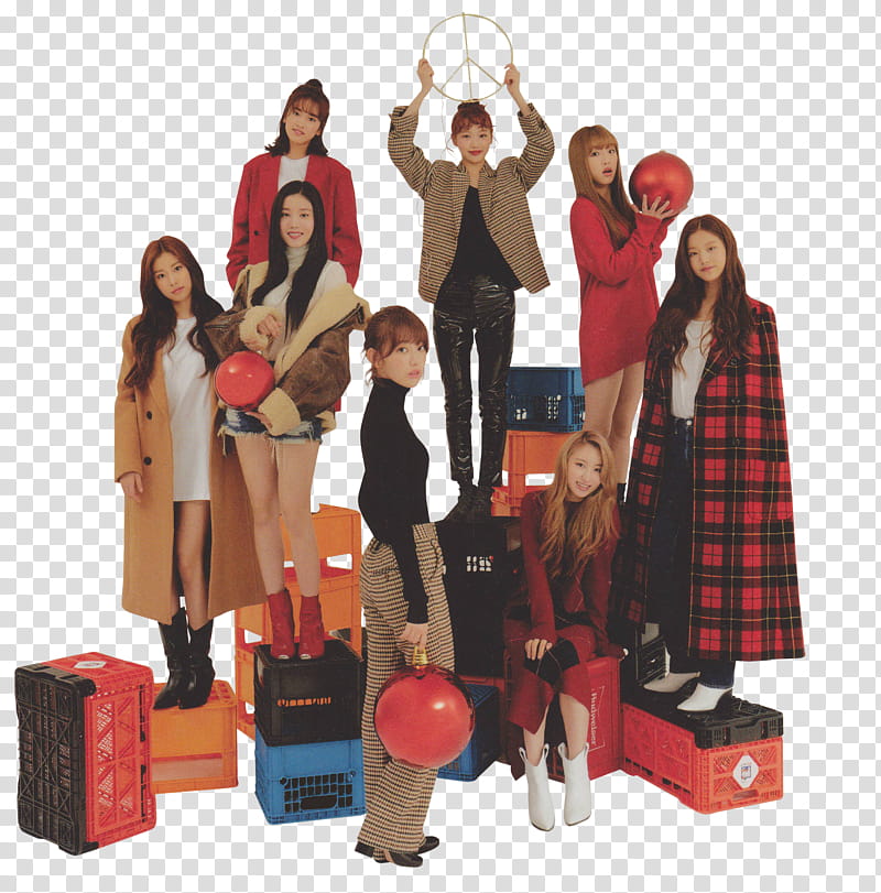 IZ ONE X NYLON KOREA, female group standing on plastic crates transparent background PNG clipart