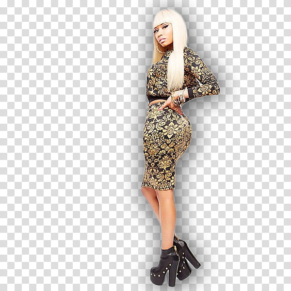 Nicki Minaj, white-haired woman in brown floral dress transparent background PNG clipart