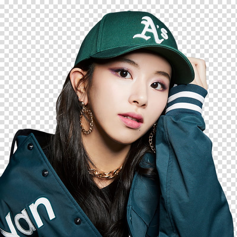 TWICE, woman wearing green jacket and cap transparent background PNG clipart