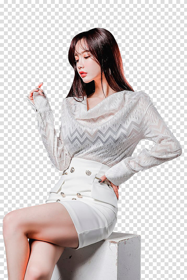 HYEMI, woman wearing beige long-sleeved shir transparent background PNG clipart