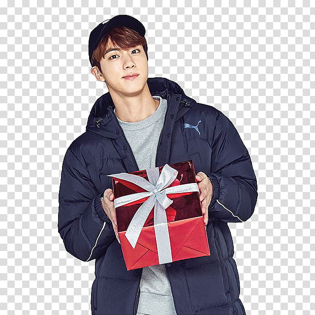 BTS CHRISTMAS , man holding red gift box transparent background PNG clipart