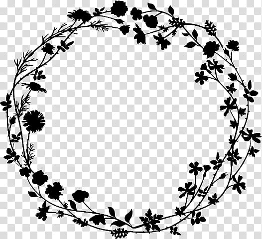 Black And White Flower Drawing Black And White Silhouette Floral Design Wreath Plant Circle Transparent Background Png Clipart Hiclipart