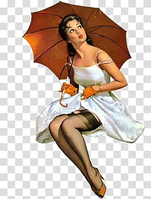 PIN UP GIRLS, woman holding brown umbrella illustration transparent background PNG clipart