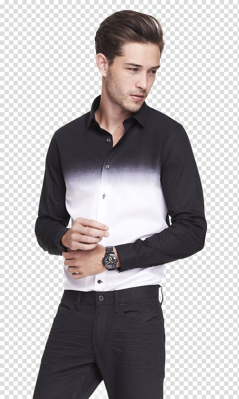 Francisco Lachowski , standing man wearing black and white ombre dress shirt transparent background PNG clipart
